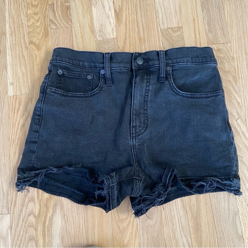 Madewell Black Distressed High-Rise Denim Shorts